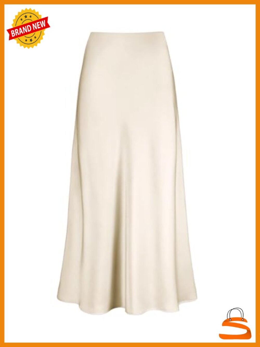 Satin High Waisted Maxi Skirt Hidden Elastic Waistband A Line Long Skirt